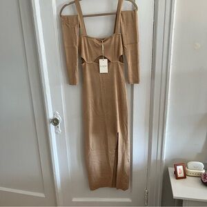 Simmi London Cut Out Asymmetric Thigh Split Maxi Dress with Separate Sleeves, 4